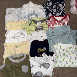 Baby Boy Clothes Lot newborn- 3 months, Bodysuits, Sleepers, Hooded Towels
