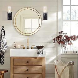 Glitzhome 24" Decorative Wall Mirrors Modern Deluxe Metal Round Wall Mirror with Golden Circle Ring Frame for Bedroom Bathroom Living Room Entryway