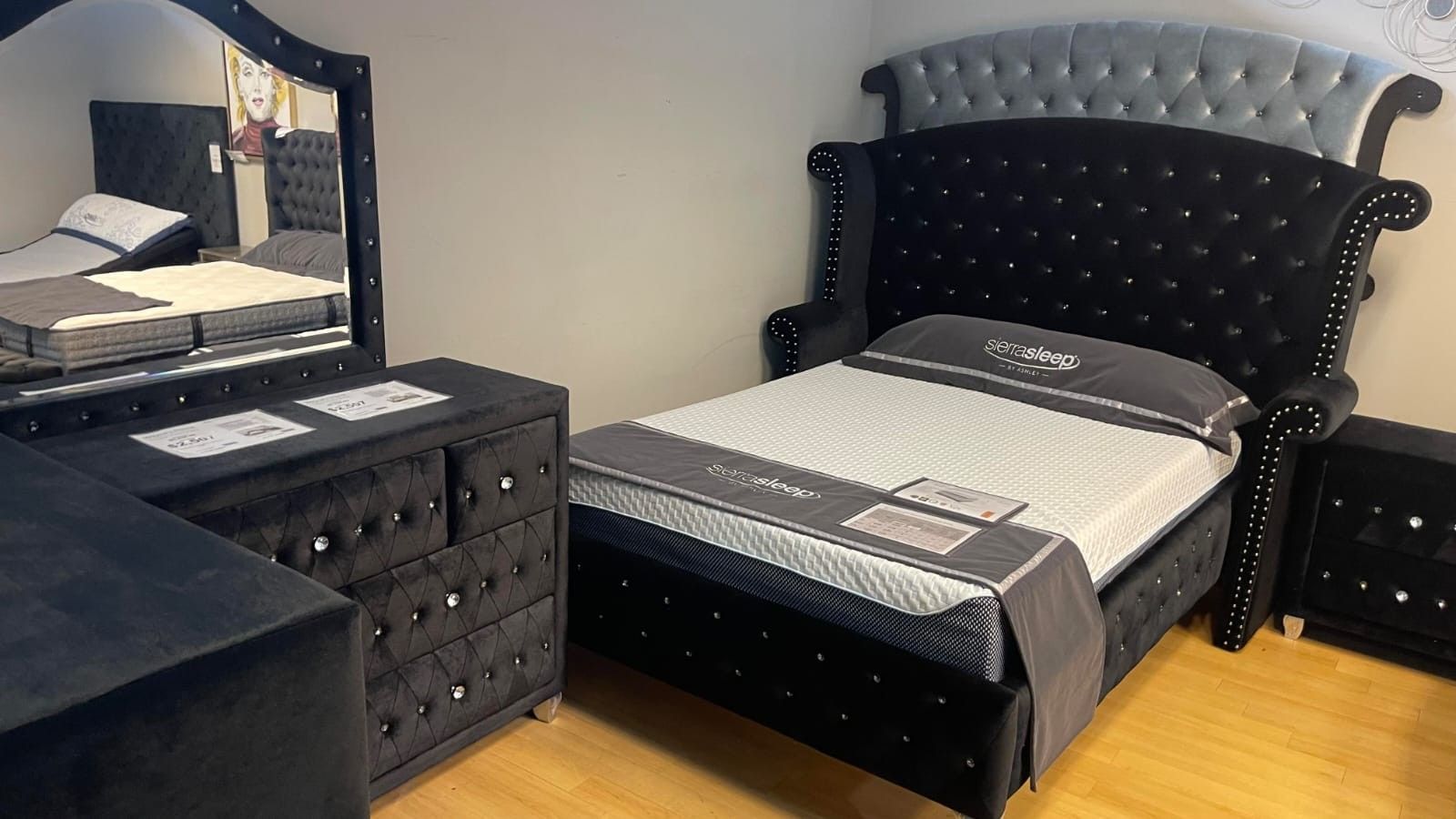 Velvet Bedroom Set Queen or King Bed Dresser Nightstand Mirror Chest Options