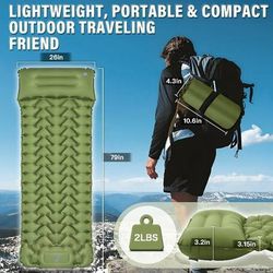 Camping Sleeping Pad 50D Ultralight Inflatable Camping Mat with Pillow Built-in Foot Pump Sleeping Mattress Waterproof Lightweight and Compact Camping