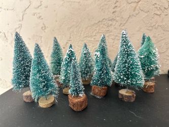 Lot of 13 Mini Bottle Brush Christmas Trees - Tabletop / Village Decor