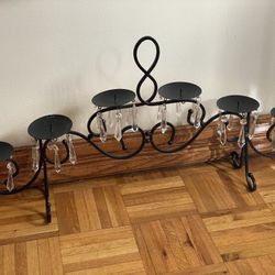 Wrought Iron  and Crystal Candle Holder