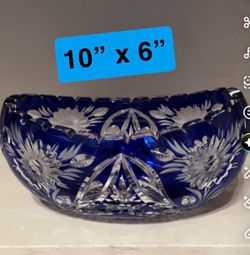 Cobalt Blue Cut Crystal Bowl 10x6