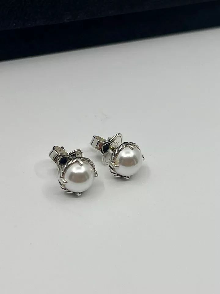 Authentic DAVID YURMAN pearl stud earrings sterling silver chatelaine earrings