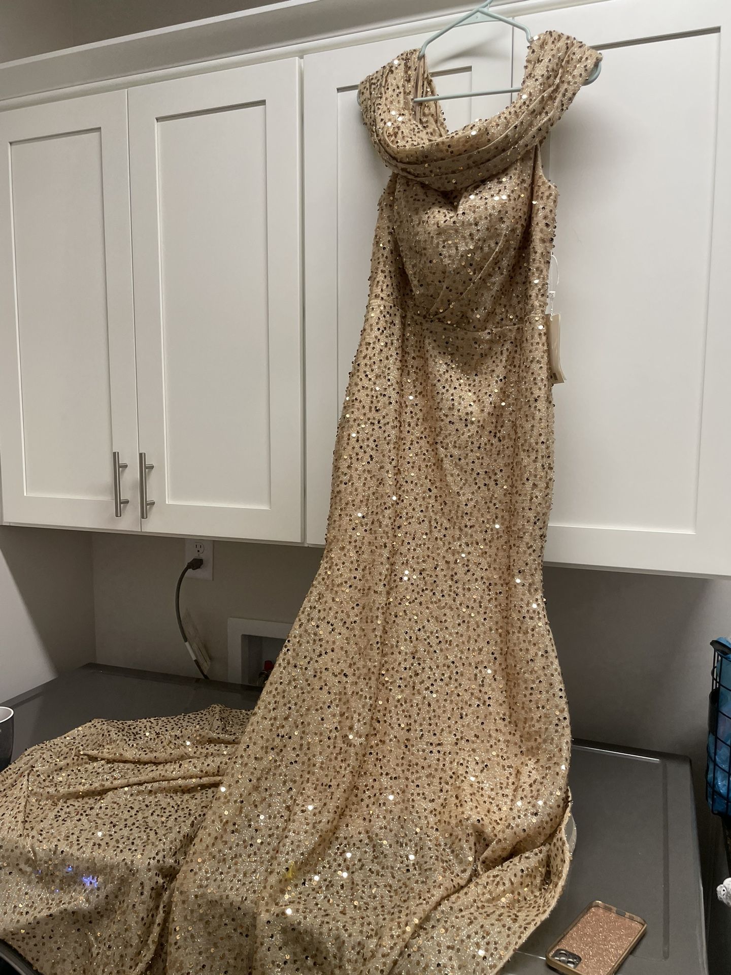 Mermaid Gold Sequin Off Shoulder Dress