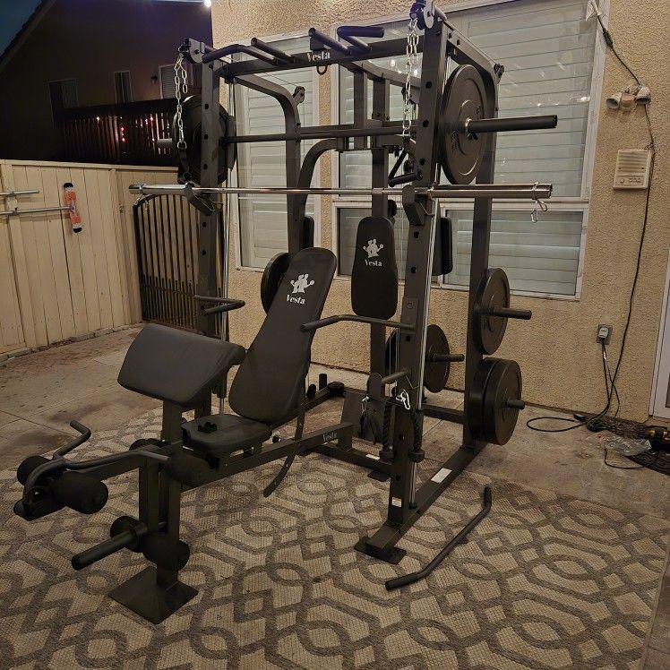 Vesta Smith Machine 1001 | Adj Bench W/ Leg Developer And Preacher Station |Gym Equipment | Fitness | Pulleys|🔴WEIGHTS AND BARBELL SOLD SEPARATELY 🔴