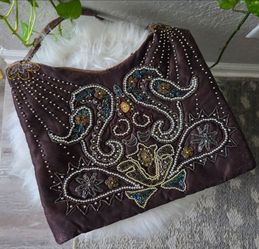 ALDO Brown Beaded Hobo Party Shoulder Bag w sequin sparkle details