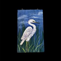 Hand Painted Great Egret Original Art Cigar Box