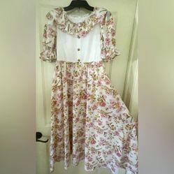 SHEIN Teen Girls Floral Print Ruffle Trim Zip Back Dress 12-13Y
