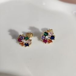 14k Gold Plated Multicolor Stud Earrings