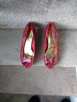 Red Faux Snake Skin Shoes