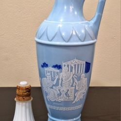 VINTAGE 1961 JIM BEAM BLUE MILK GLASS GRECIAN URN DECANTER - 13" TALL 