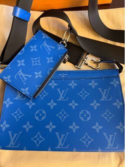 Authentic LOUIS VUITTON Gaston Wearable Wallet Blue Monogram Canvas Shoulder