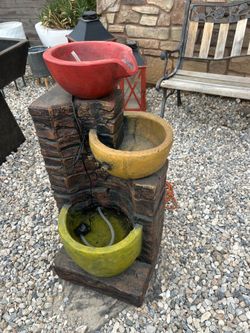Tiered Garden Water Fountain with Colorful Bowls