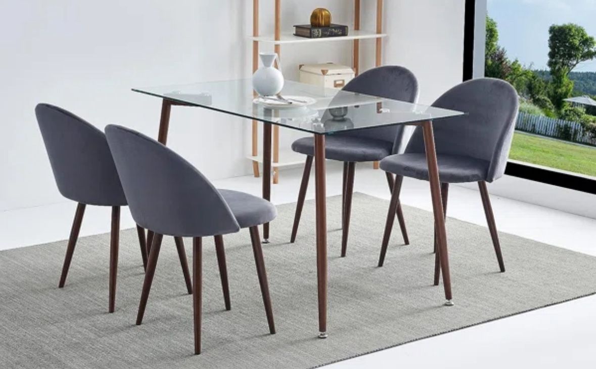 4 Blue/gray Suede-like Material Chairs
