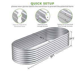 Galvanized Steel Raised Garden Bed 8x4x2 ft
