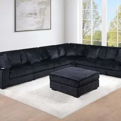 Brand New Black Corduroy Sectional Sofa w Ottoman