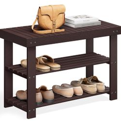 SONGMICS Shoe Rack Bench 3-Tier Bamboo Shoe Storage Organizer - Brown