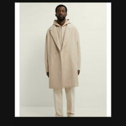 Zara Mens Double Breasted Coat Medium Sand Beige Brown