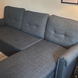 83 inch blue pullout couch with Chaise
