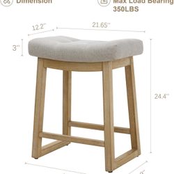 🔥Brand new🔥 Counter Height Bar Stools  1 PCS，24 Inch Backless Upholstered Bar Stools with Wood Legs, Modern Farmhouse Saddle Stools for Kitchen I