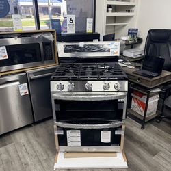 🔥ON SALE NOW🔥 LG - 6.9 Cu. Ft. Freestanding Double Oven Gas True Convection Smart Range with EasyClean and Air Fry - Stainless Steel 🔥