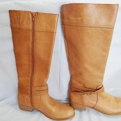 Womens Lands End Knee Boots Cognac Blakeley Size 6B