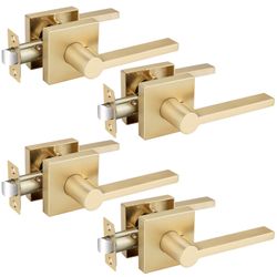 EHOMEWARE 4 Pack Passage Door Knobs, Satin Brass Door Handles Keyless Closet Door Knobs, Interior Door Handle In Gold Finish, Heavy Duty Modern Door L