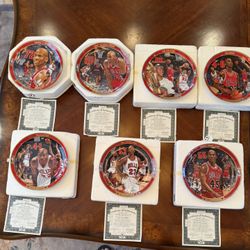 Michael Jordan - Chicago Bulls Collector Plates - By Upper Deck.  Set Of 7 - All Mint ! Rare ! 