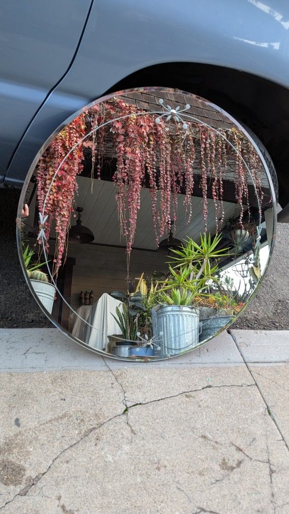 Vintage Mirror Beautiful Detail Work Round Glass 30" Please Read Mid-Century