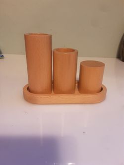Set of 3 wooden candle holder pillar (14)