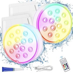 Pool Lights, Rechargeable Submersible LED Lights with Remote RF, IP68 Underwater Waterproof Pond Light, 16 Colors Hot Tub Lights for Inground Pool, Aq