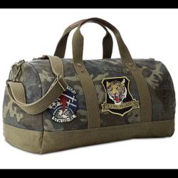 Polo Ralph Lauren Men's Tiger-Patch Camo Canvas Duffel Bag New