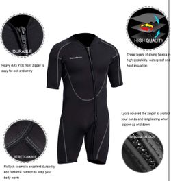 Seaskin Mens Size Large 3mm Shorty Wetsuit, Full Body Diving Suit Front Zip Diving Snorkeling Scuba - Brand New