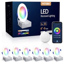 PETEME 4" Smart LED Recessed Lighting 6 Pack - Multi-Color Wi-Fi