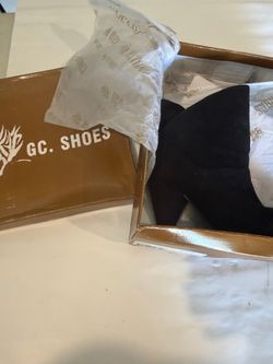 Black Suede Pointed-Toe Mid-Calf Heeled Boots New