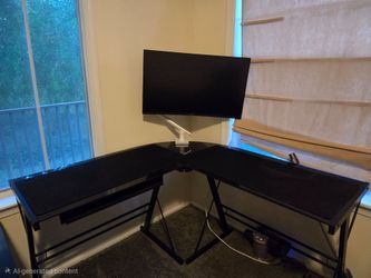Black L-Shaped Corner Desk with Monitor