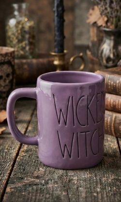 Rae Dunn by Magenta Purple Ceramic "Wicked Witch" Halloween Mug NWT