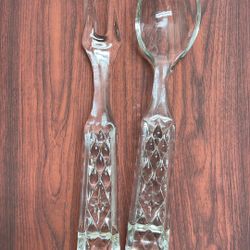 Mid-Century Pressed Clear Glass Serving Utensils – Fork and Spoon Set