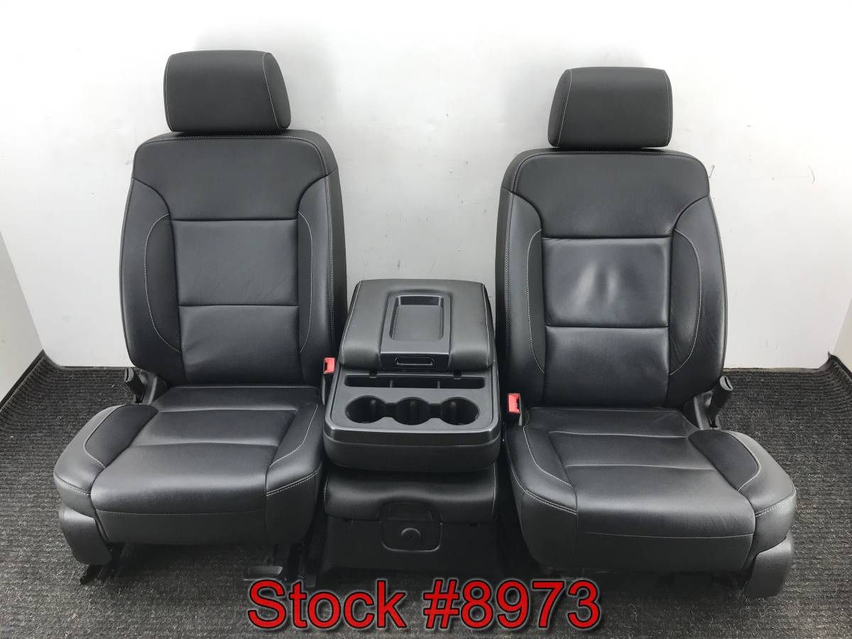 Front 40/20/40 Bucket Bench Console Seats From 2016 Chevy Silverado Black Leather Heated Front