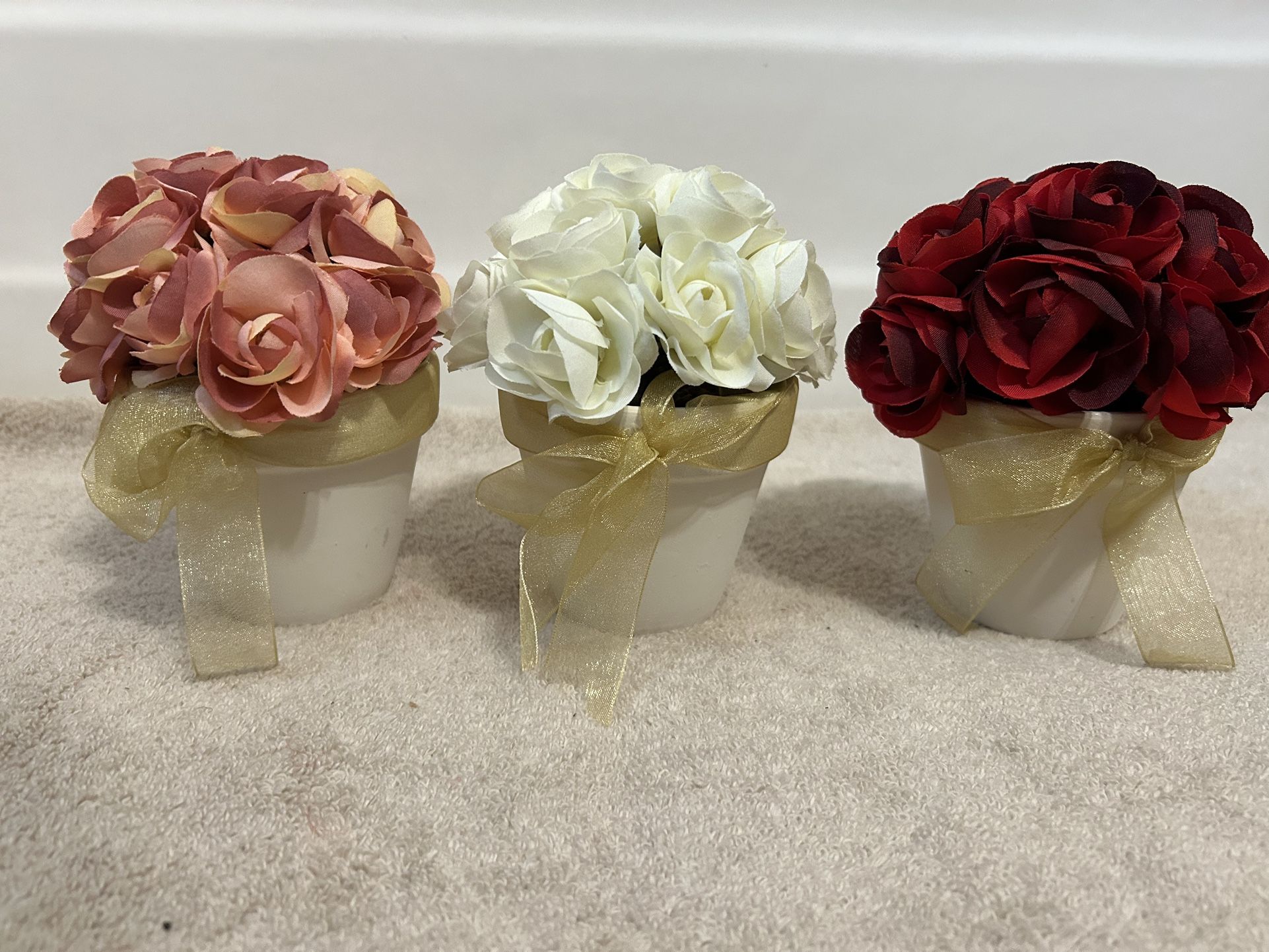 Silk Mini Roses Flower Pot Total Of 3 