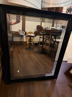 Large Black Accent Wall Mirror with Geometric / Greek Key Border