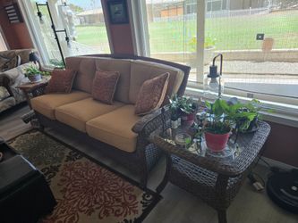 Wicker sofa & chase with glass top end table