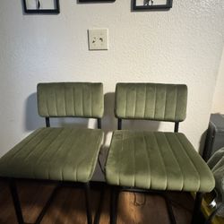 Olive Green Tufted Barstools 