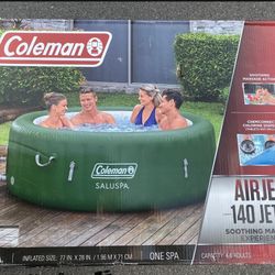 New in box Coleman SaluSpa Inflatable Hot Tub Spa 140 Bubble Jets 77in x 28in