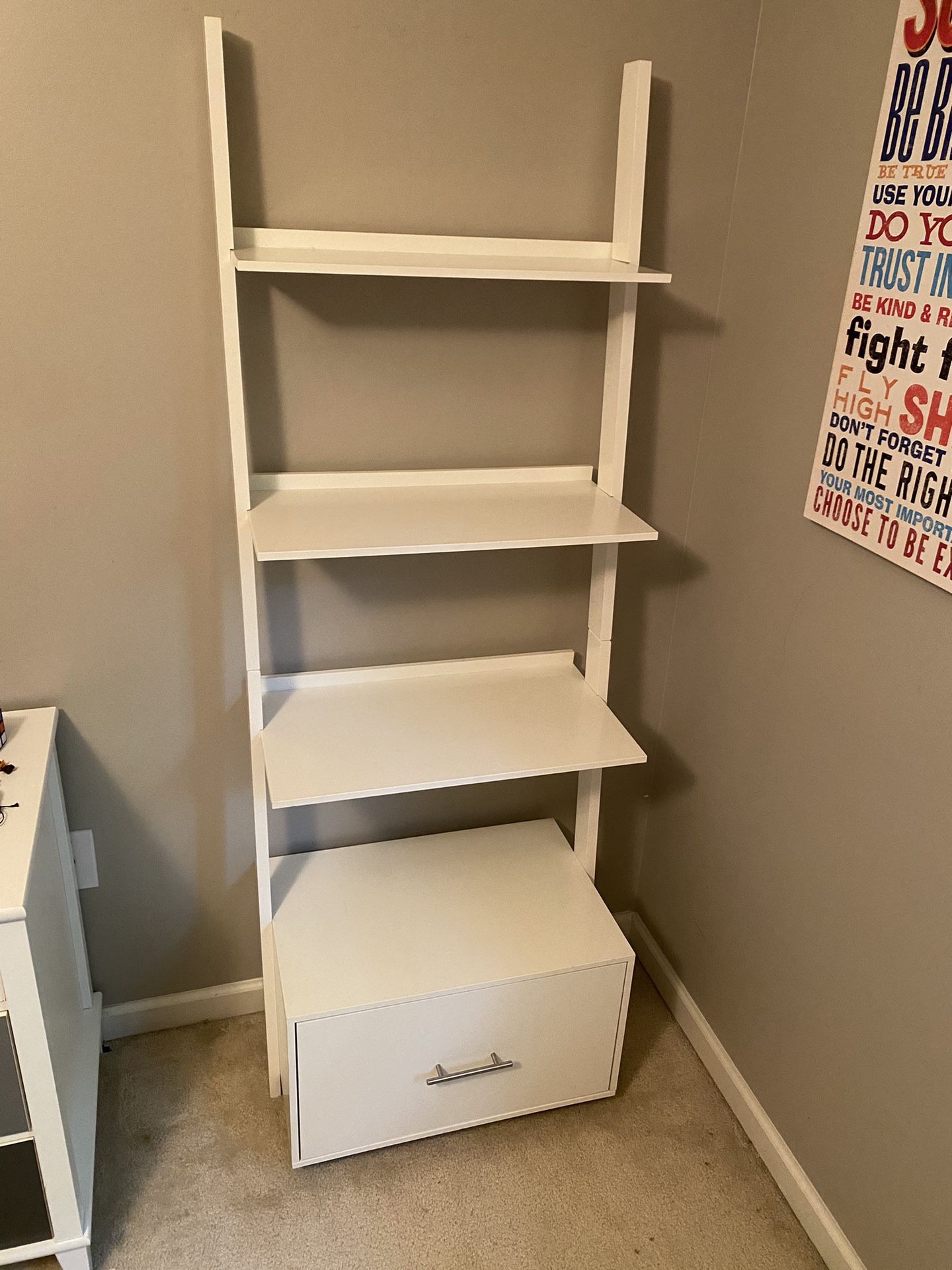 White Ladder Shelf With Storage 