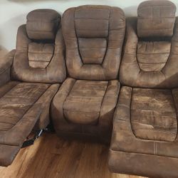 Eric Church Collection sofa with 2 recliners and loveseat with 2 recliners. Chair recliner . Brown microfiber