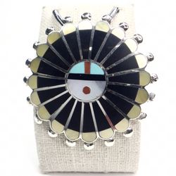 Sterling Silver Zuni Sunface Stone Inlay Pendant / Brooch