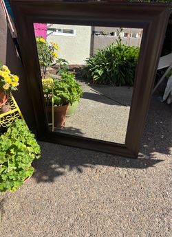 Large Wall Mirror with Dark Brown Frame