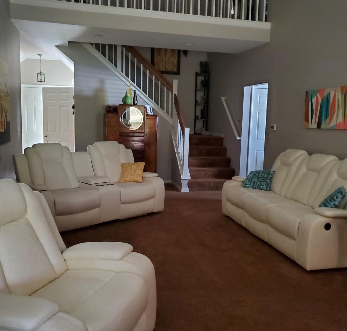 New White Leather Power Reclining Couch And Ottoman